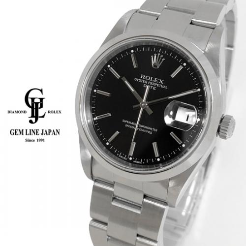 美品 ロレックス オイスターパーペチュアル デイト 15200 U番 ブラック/バーインデックス メンズ 自動巻き 腕時計