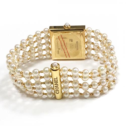 美品 シャネル マドモアゼル H0007 パール 真珠 ブレス K18YG レディース クォーツ 腕時計