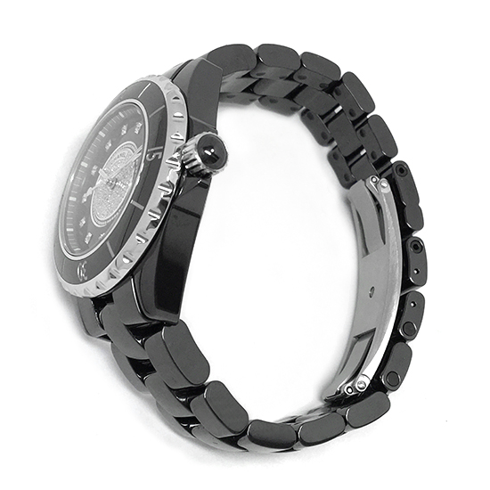 J12 33ｍｍ レディース 腕時計 クオーツ セラミック SS ブラック シルバー ブラック文字盤 12Pダイヤモンド