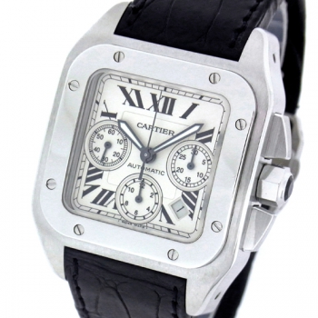 カルティエ Cartier サントス 100 XL クロノグラフ W20090X8 ホワイト SS メンズ 腕時計